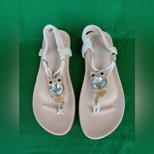 Owl Jeweled Rhinestone Flip Flops Sandals Shoes Womens Sz 5.5-6